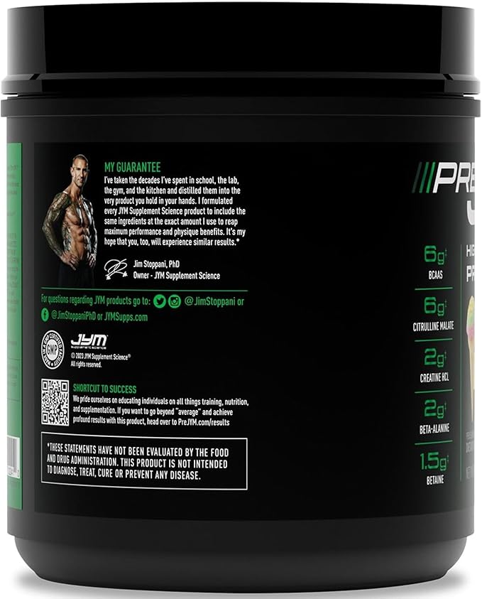 JYM Supplement Science Pre JYM Rainbow Sherbet Pre Workout Powder for Men & Women, BCAAs, Nootropics, Creatine HCI, Citrulline, Beta-Alanine, Betaine, Taurine, Huperzine, 30 Servings
