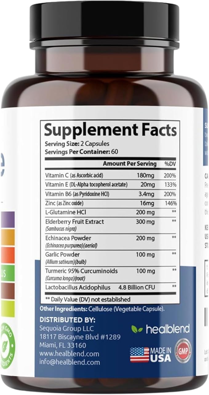 10 in 1 Immune Support Supplement Booster with Elderberry, Zinc, Echinacea, Turmeric, Lactobacillus Acidophilus, for Adults (3 Pack)