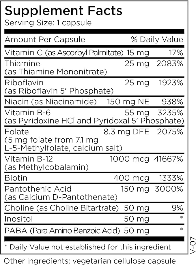 MethylPro B-Complex + L-Methylfolate 5 mg - Methylated Vitamin B Complex for Women and Men, Cellular Energy Support with Folate, Niacin and Biotin, VIT B Supplement - 30 Vegan Capsules
