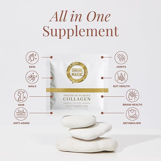Premium Marine Collagen Powder with Type I II III and IV Hydrolyzed Peptides for Women Men, Sourced from Wild Fish Certified Kosher Unflavored - 28 Stir & Go Sachets, 10g Each