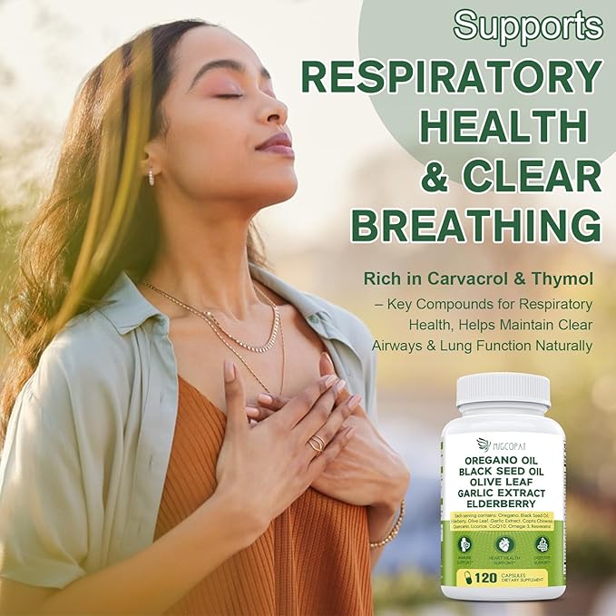 Oil of Oregano with Black Seed Oil Capsules 16 in 1 - Oregano Oil Enhanced with Elderberry, Olive Leaf, Zinc, Vitamin C & D3, Quercetin, Garlic – Immune, Respiratory & Gut Support - 120 Capsules