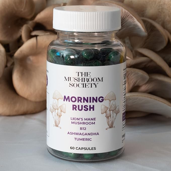 Morning Rush - Lion’s Mane, Turmeric & Ashwagandha Extract Blend - Mushroom Supplement for Focus & Energy Support - 60 Capsules