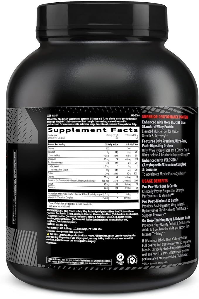 GNC AMP Wheybolic Clinically Proven Protein Powder, 40g Whey Protein, BCAA, Leucine, Increases Muscle Strength, Muscle Building, 3rd Party Tested, Gluten Free, Strawberries and Cream, 25 Servings