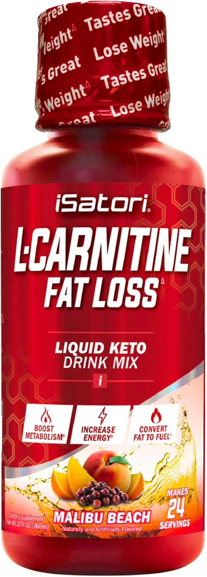 iSatori L-Carnitine 1500, Triple-Blend Liquid L Carnitine Supplement, with Acetyl & Tartrate, Stimulant Free Energy, No Calories, Sugar or Gluten, Keto-Friendly, Malibu Beach Flavor (24 Servings)
