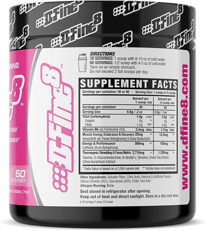 Thermogenic Pre-Workout Energy Powder & Shredding Supplement, Boost Energy Mood & Focus, Sugar Free, Contains Senactiv, Endurance, 300mg Caffeine, N-Acetyl-L-Tyrosine (Pink Lemonade)