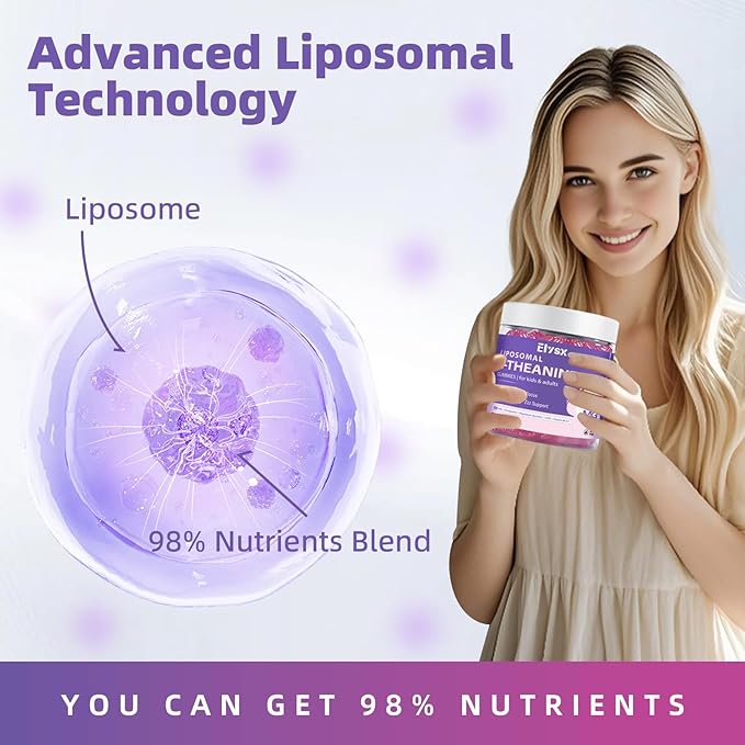 Liposomal L Theanine Gummies, Chewable L-Theanine 400mg with GABA Supplement for Kids & Adults, Stress Relief, zzZ and Relaxation, Focus Support, Natural Blueberry Flavor, 60 Count