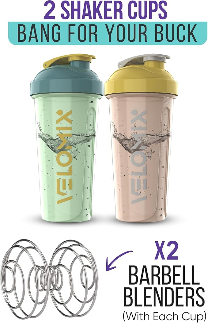 -2 Pack- 28 oz Protein Shaker Bottles for Protein Mixes - 2x Wire Whisk | Leak Proof Shaker Cups for Protein Shakes | Protein Shaker Bottle Pack | Shakers for Protein Shakes-Soft Combo