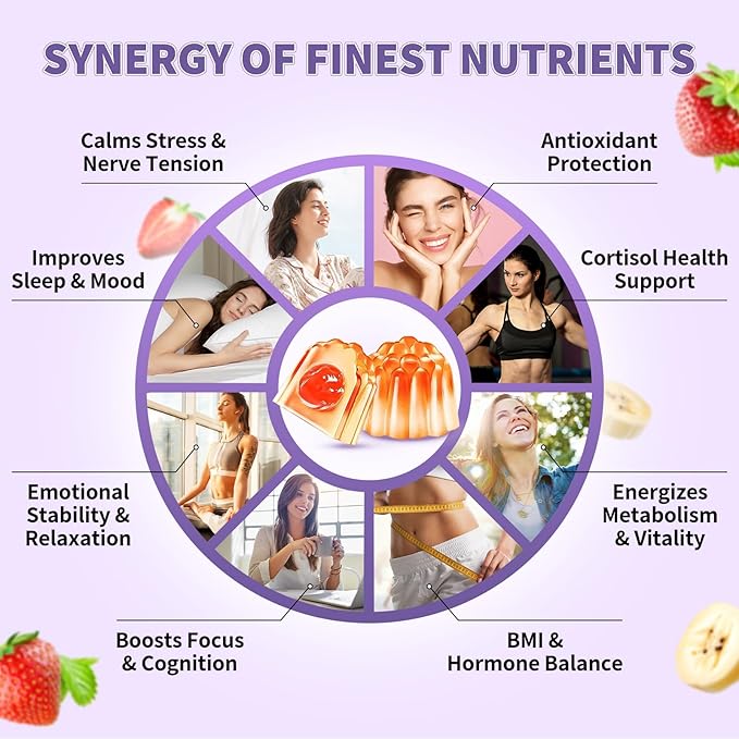 Cortisol Supplements for Women & Men - Cortisol Gummies with Magnesium Glycinate, Ashwagandha, L-Theanine, Vitamin B Complex for Relaxation, Sleep, Calm Mood & Focus - Vegan, Sugar Free Filled Gummies