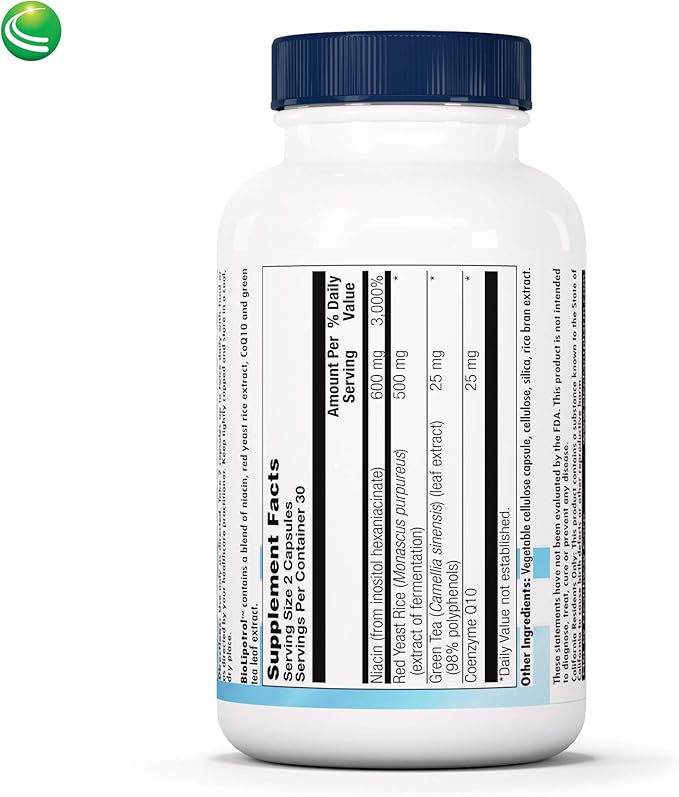 Nutra Biogenesis BioLipotrol - Red Yeast Rice CoQ10 Supplement for Cellular Energy Support, Coenzyme Q-10 & Niacin - 60 Capsules