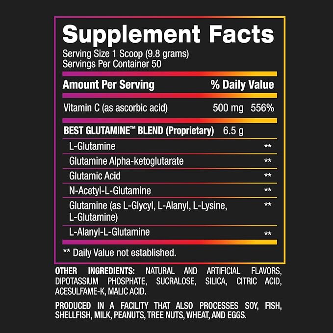 BPI Sports Best Glutamine - Essential Amino Acid for Intense Training with L-Glutamine - Post-Workout Recovery and Muscle Support - Berry Citrus, 14.1 oz