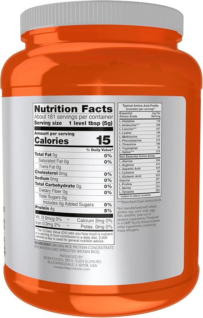 NOW Foods Sports Nutrition, Sprouted Brown Rice Protein, 80% Protein, Unflavored Powder, 2-Pound