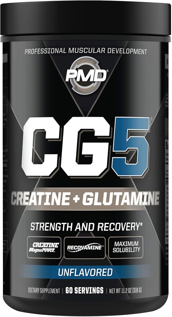 PMD Sports CG5 - Premium Creatine and L-Glutamine Powder (60 Servings) & PMD Sports BCAA Charged Amino Acids for Enhanced Recovery – Cherry Limeade (30 Servings)