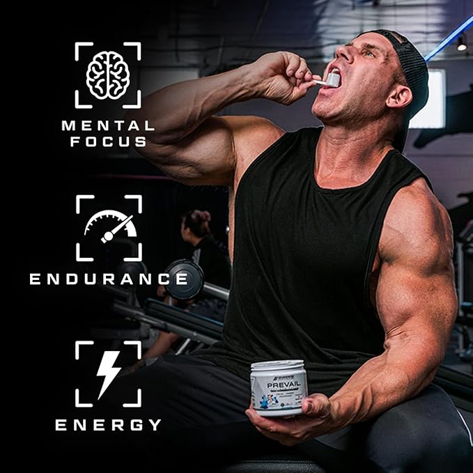 Prevail Pre Workout Powder with Nootropics: Best Pre Workout for Men and Women, Cutting Edge Energy and Focus Supplement with L Citrulline, Alpha GPC, L Tyrosine | Sour Blue Razz, 40 Scoops