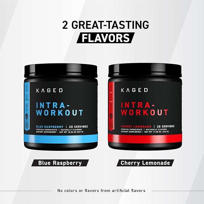 Kaged Intra-Workout Powder In-Kaged BCAAs, L-Citrulline & Beta-Alanine for Endurance 124mg Organic PurCaf Caffeine Coconut Water Powder 20 Servings Blue Raspberry