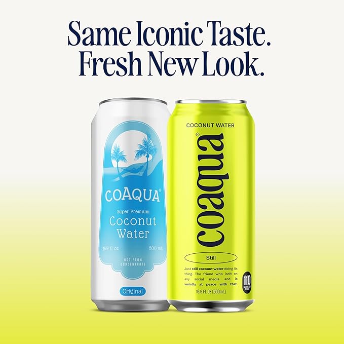 CoAqua Organic Coconut Water, 12 Pack, Natural Electrolytes for Hydration, Naturally Sweet Electrolyte Drink Potassium, Pure Coconut Water Not from Concentrate, Fat Free, Low Sugar, 16.9 Fl Oz Cans