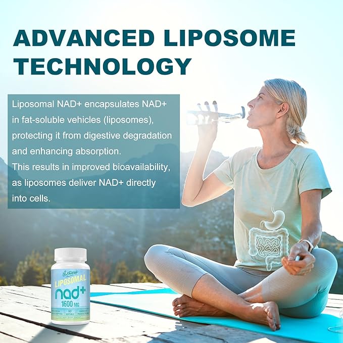 1600 MG Liposomal NAD+ Supplement, NAD+ Boosting Supplement,Similar to Nicotinamide Riboside,Superior Absorption,Vitamin B3 for Aging Defense,Longevity,Energy,Repair,60 Softgels