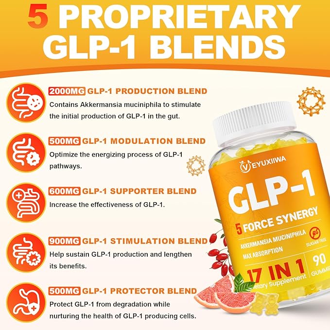 GLP-1 Supplement Berberine, GLP 1 Probiotic Gummies for Women and Men| Activates GLP-1 & AMPK| with Akkermansia Probiotic, Natural Berberine for Digestion & Gut, Energy, Sugar/Gluten Free - 90 Gummies