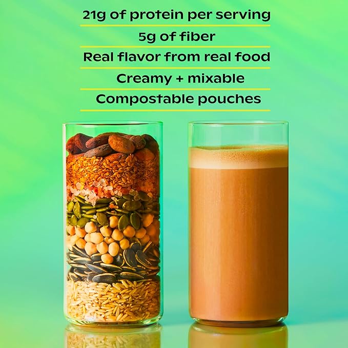 wholier Organic Plant Protein + Prebiotics. 21g of Vegan Protein. 5g of Fiber. Psyllium Husk + Green Banana for Digestion. No Natural Flavors, Gums or Fillers. Vanilla Bean