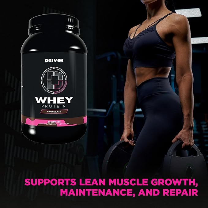 Driven WHEY- Grass Fed Whey Protein Powder: Delicious, Clean Protein Shake- Improve Muscle Recovery with 23 Grams of Protein with Added BCAA and Digestive Enzymes (2 lb, Chocolate Milkshake)