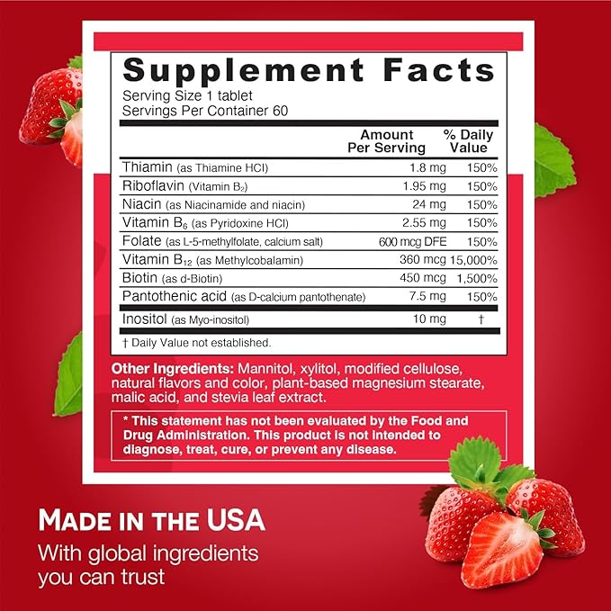 EZ Melts Dissolvable Vitamin B-Complex with Methyl B12 and Methyl Folate, Sugar-Free, 2-Month Supply