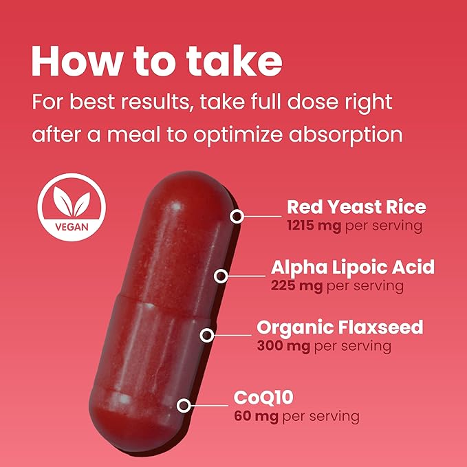 Sanar Naturals Red Yeast Rice, CoQ10 Supplement - Supports Healthy Heart Function, Energy, and Stamina - Non-GMO, Gluten Free, Vegan, 120 Capsules