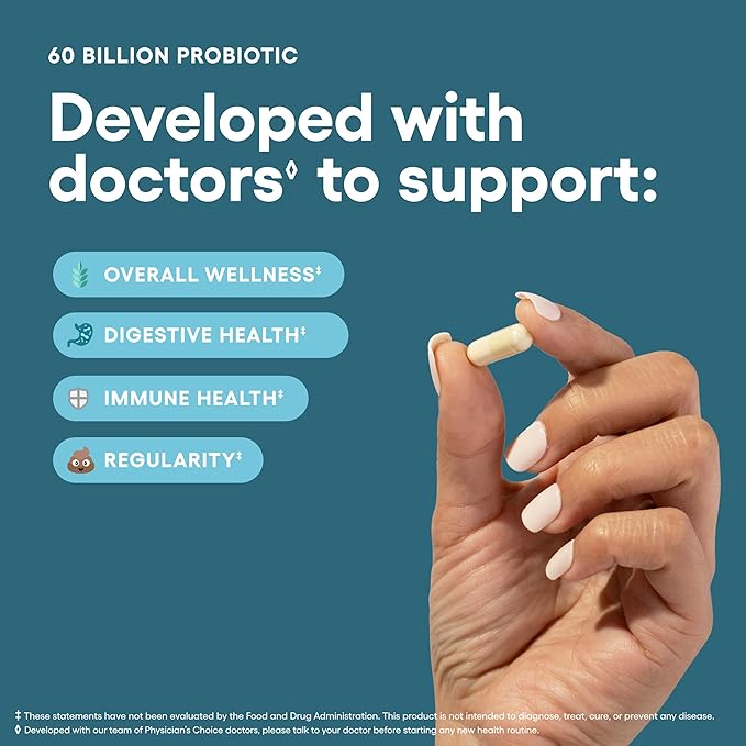 Physician's CHOICE Probiotics 60 Billion CFU - 10 Strains + Organic Prebiotics - Immune, Digestive & Gut Health - Supports Occasional Constipation, Diarrhea, Gas & Bloating - for Women & Men - 84ct