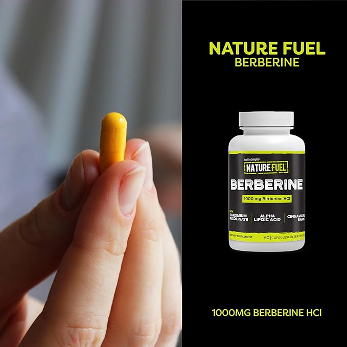Healthy Delights Nature Fuel Berberine Capsules, Berberine Supplement, with Berberine HCl, Chromium Picolinate, Alpha Lipoic Acid, and Cinnamon Bark, 60 Count, 30 Servings
