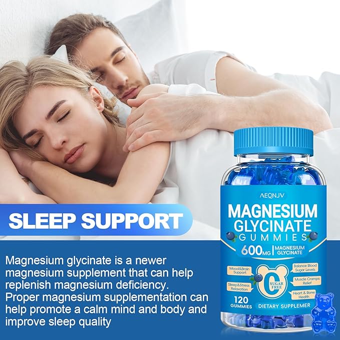 Magnesium Glycinate Gummies 600mg, Chewable Sugar Free Potassium Gummies with Magnesium Glycinate, Vitamin D, B6, and CoQ10 for Calm Support & Sleep for Adults, 60 Days Supply