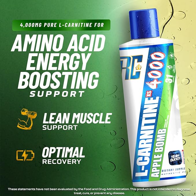 Ronnie Coleman Signature Series L Carnitine XS 4000 Liquid, Stimulant Free, Sugar Free, Zero Carbs, Lean Muscle Strength Support for Men & Women, 16 Oz (16 oz, Apple Bomb (4000))