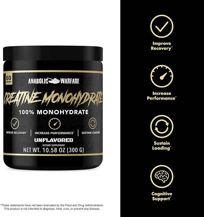 Anabolic Warfare Creatine Monohydrate, Post Workout Recovery, Increase Performance, Sustain Loading, Premium Creatine* (60 servings)