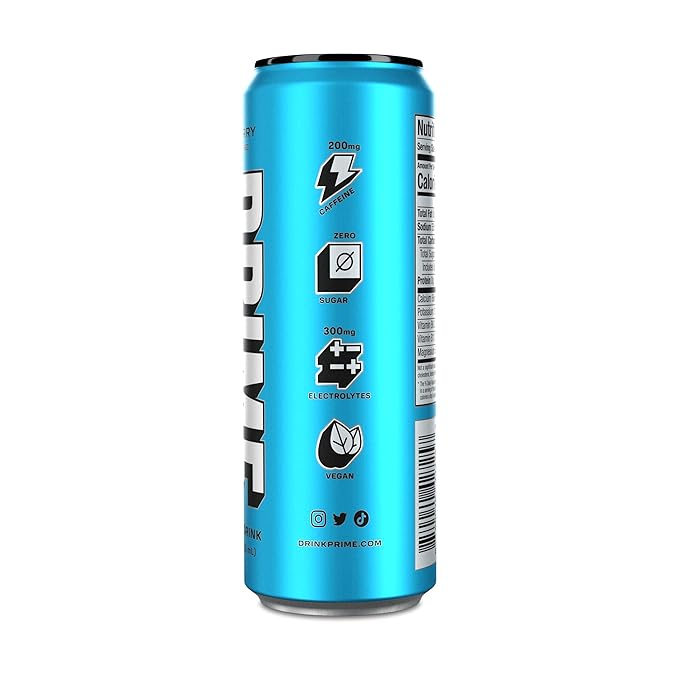 PRIME Energy BLUE RASPBERRY | Zero Sugar Energy Drink | Preworkout Energy | 200mg Caffeine with 355mg of Electrolytes and Coconut Water for Hydration| Vegan | Gluten Free |12 Fluid Ounce | 12 Pack