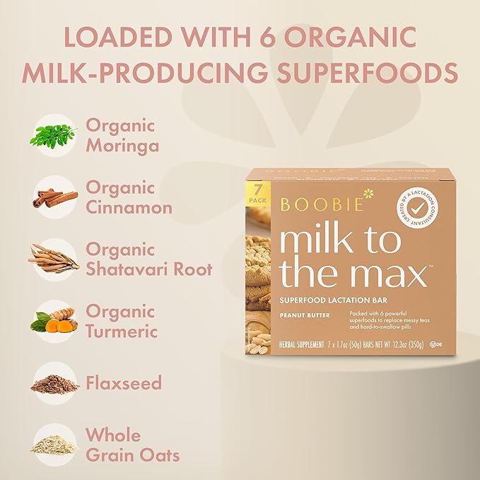 Boobie Bar Superfood Peanut Butter Lactation Bar for Breastfeeding Moms to Increase Milk Supply | #1 Selling Lactation Snack Bars | Vegan, Fenugreek-Free, Gluten-Free, Dairy-Free (7 Bars)
