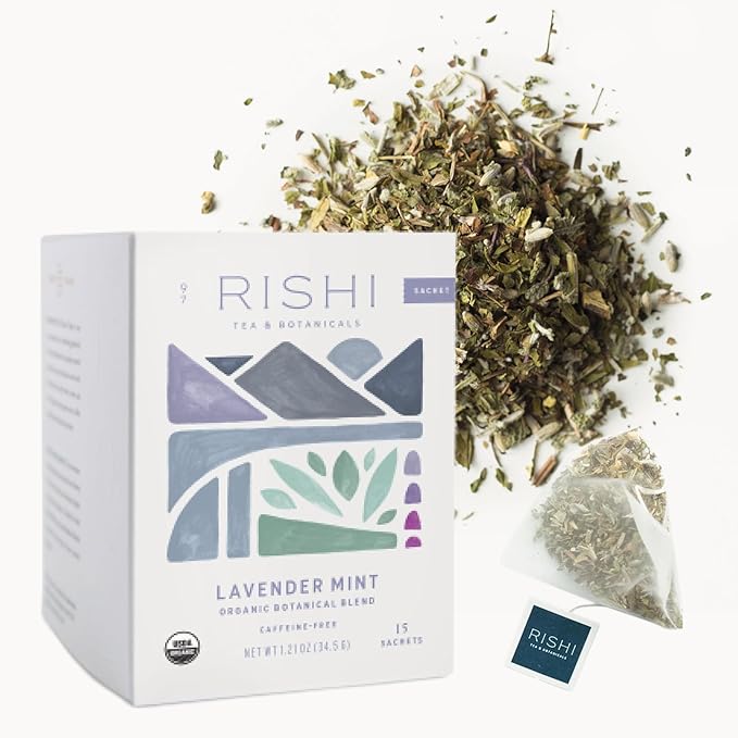 Rishi Tea Lavender Mint & Greek Mountain Herbal Tea - Organic Sachet Tea Bags, Caffeine Free Immune Support Tea Bundle - 15 Count (Pack of 2)