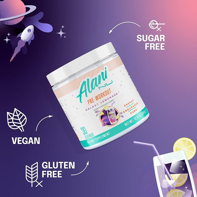 Alani Nu Pre Workout Powder Galatic Lemonade, Amino Energy Boost, Endurance Supplement, Sugar Free, 200mg Caffeine, L-Theanine, Beta-Alanine, Citrulline, 30 Servings