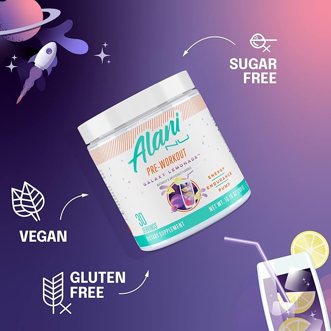 Alani Nu Pre Workout Powder Galaxy Lemonade | Amino Energy Boost | Endurance Supplement | Sugar Free | 200mg Caffeine | L-Theanine, Beta-Alanine, Citrulline | 30 Servings