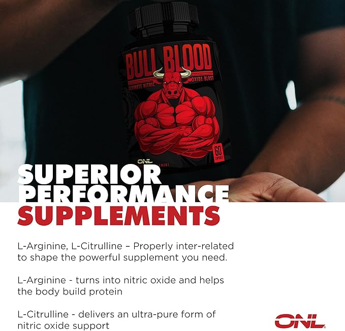 Bull Blood Testosterone Booster & Nitric Oxide Supplement for Men – Maca Root, Tribulus, Tongkat Ali & L-Arginine – Stamina & Vitality Support – 60 Ct Each