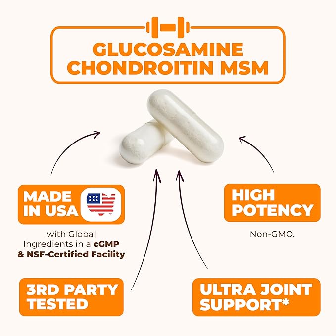Glucosamine Chondroitin MSM Joint Support Supplement with Glucosamine Sulfate 1500 mg plus Nourishing Chondroitin Sulfate Complex - Premium Joint Health MSM Supplement for Women and Men - 150 Capsules