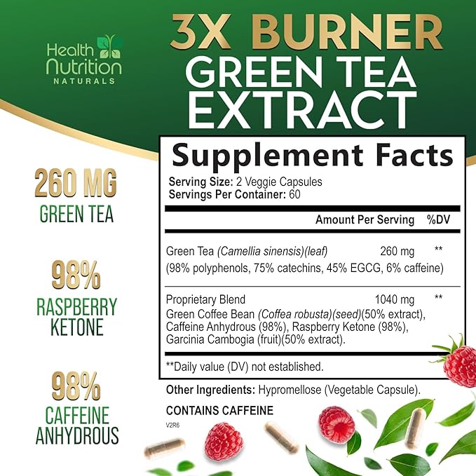 Green Tea Extract Pills - 98% Standardized EGCG 1300mg 3X Strength for Natural Energy - Supports Heart & Antioxidant Health Herbal & Immune Support Supplement Polyphenols & Catechins - 120 Capsules