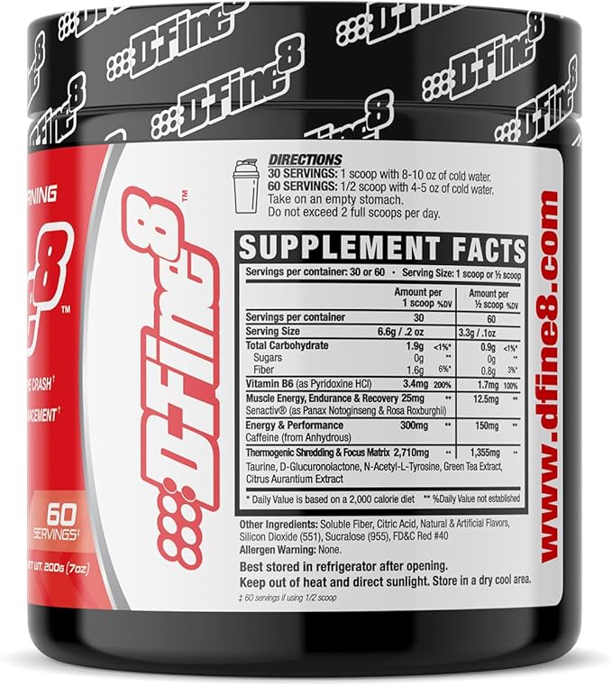 Thermogenic Pre-Workout Energy Powder & Shredding Supplement, Boost Energy Mood & Focus, Sugar Free, Contains Senactiv, Endurance, 300mg Caffeine, N-Acetyl-L-Tyrosine (Watermelon Splash)