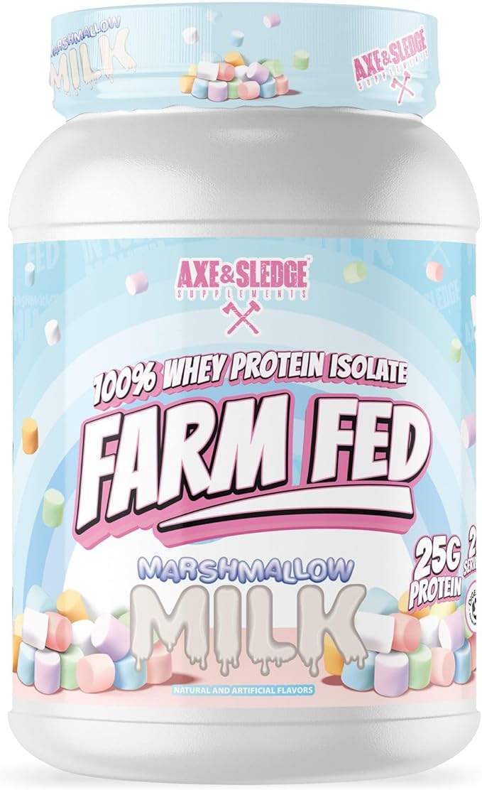 Axe & Sledge Supplements Farm Fed 100% Whey Protein Isolate with Digestive Enzymes (Marshmallow Milk)