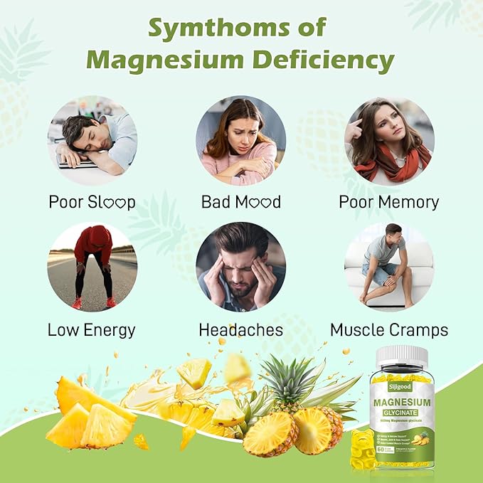 2 Pack Magnesium Glycinate Gummies 600mg, Relaxation & Zzz Support, Magnesium Potassium Supplement for Adults and Kids Sugar-Free, Vitamin C B6 B12 D3 and CoQ10, Pineapple Flavor, 120 Count