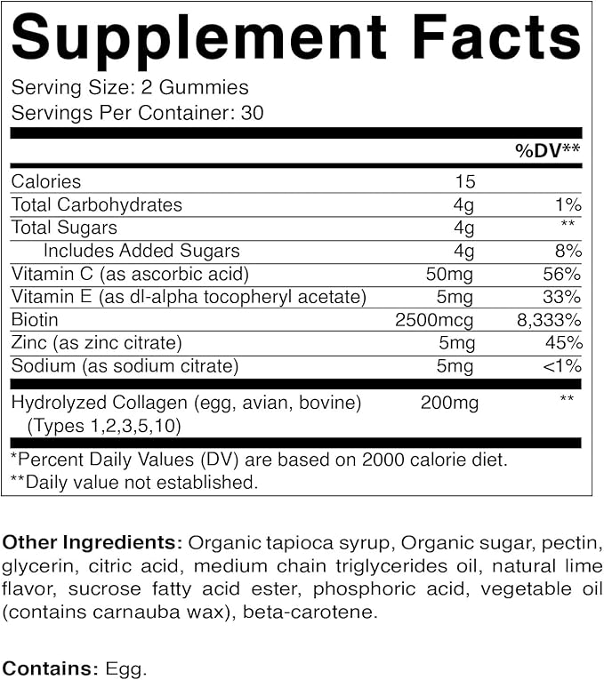 Vitamatic 2 Packs Hydrolyzed Collagen Gummies with Vitamin C, Zinc and Biotin, 200 mg - 60 Gummies (Total 120 Count)