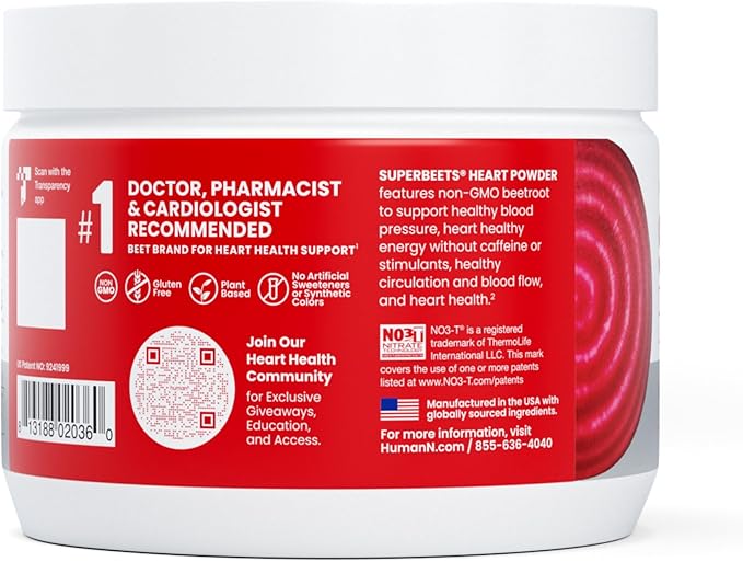 HumanN SuperBeets Beet Root Powder - Non-GMO Beetroot Superfood - Nitric Oxide Supplement for Heart Health, Circulation & Blood Pressure Support - Black Cherry, 60 Servings