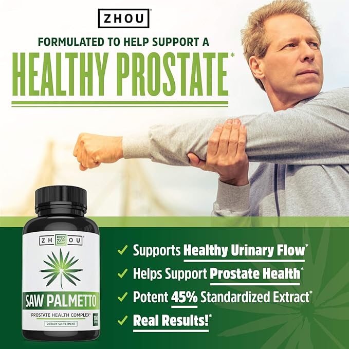 Zhou Saw Palmetto Supplement for Men - Premium Complex, Advanced Formula, Extra Strength 450mg Saw Palmetto Berry Per Capsule - 100 Vegetarian Capsules