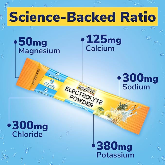 Electrolytes Powder Packets | Magnesium, Potassium, Sodium, Vitamin C | for Rapid Hydration | Zero Sugar & Keto | 16 Stick Packs | Pineapple Pear Flavor