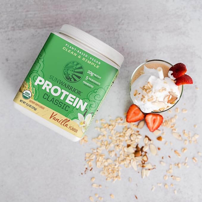 Brown Rice Protein Powder with Bcaa & Amino Acids Raw Rice Protein Shake Gluten Free Low Carb Dairy Free | Plant Based Classic Sprouted Brown Rice Protein Powder Vanilla 375g by Sunwarrior