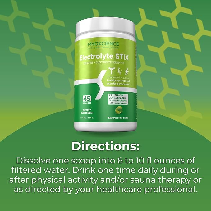 MYOXCIENCE Electrolyte STIX | Creatine Electrolyte Powder | Recovery from Exercise & Muscle Development w/Real Salt (Lemon Lime Flavor) (Jar 45 ct)