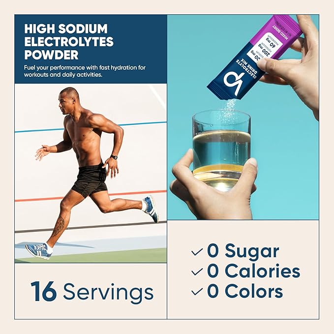 Venture Pal High Sodium Sugar-Free Electrolyte Powder Packets - Hydration Packets with Sodium, Potassium & Magnesium | Zero Calories | Vegan, Keto, and Paleo Friendly | 30 Sticks