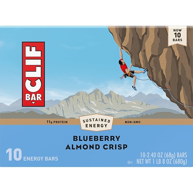 CLIF BAR - Blueberry Almond Crisp - Made with Organic Oats - Energy Bars - Non-GMO - Plant Based Protein Bars (10 Pack)