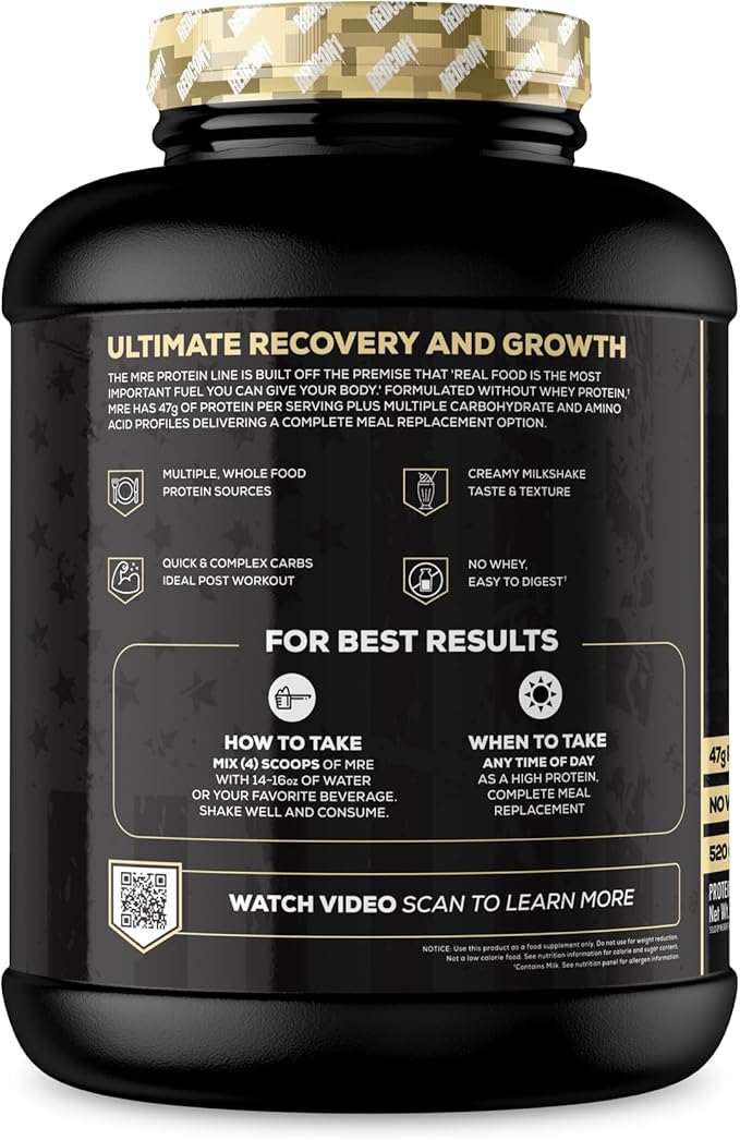 REDCON1 MRE Protein Powder, Vanilla Milkshake - Meal Replacement Protein Blend Made with MCT Oil & Whole Foods - Protein with Natural Ingredients to Aid in Muscle Recovery (25 Servings)
